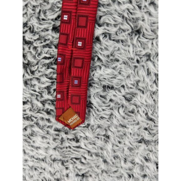 MICHAEL MICHAEL KORS 100% Silk Tie Red Stripe Geometric Square Classic - Picture 4 of 9